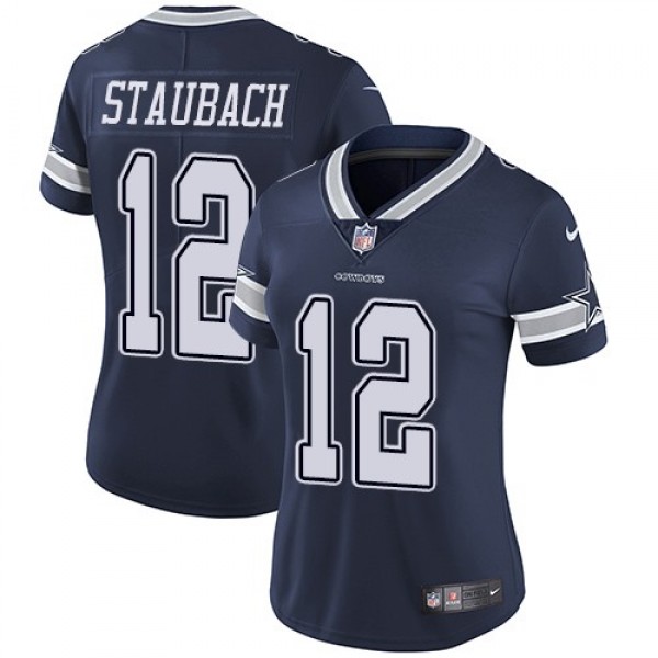 Women's Cowboys #12 Roger Staubach Navy Blue Team Color Stitched NFL Vapor Untouchable Limited Jersey