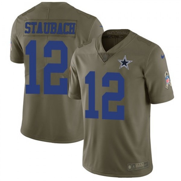 Nike Cowboys #12 Roger Staubach Olive Men's Stitched NFL Limited 2017 Salute To Service Jersey