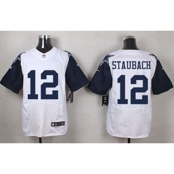 Nike Cowboys #12 Roger Staubach White Men's Stitched NFL Elite Rush Jersey
