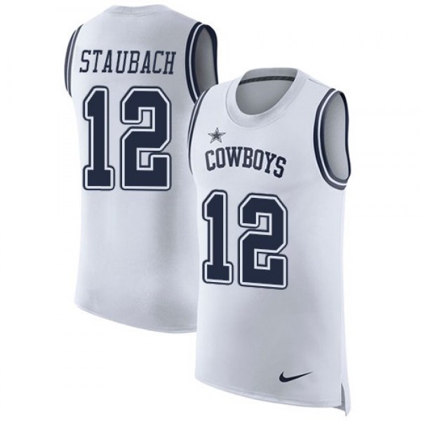Nike Cowboys #12 Roger Staubach White Men's Stitched NFL Limited Rush Tank Top Jersey