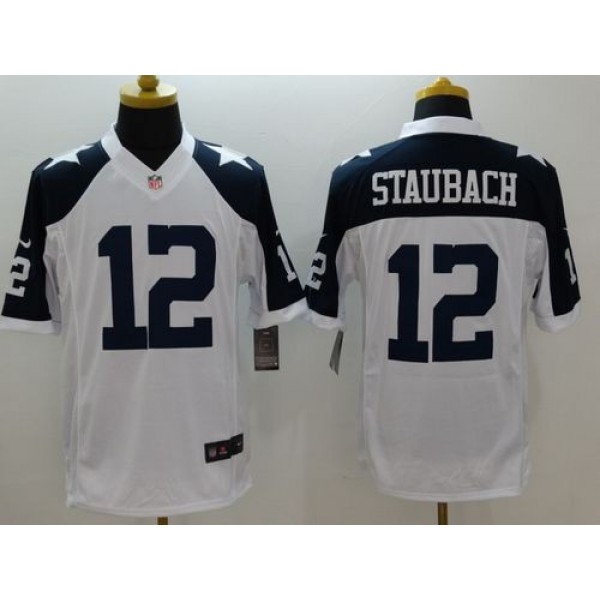 Nike Cowboys #12 Roger Staubach White Thanksgiving Throwback Men's Stitched NFL Limited Jersey