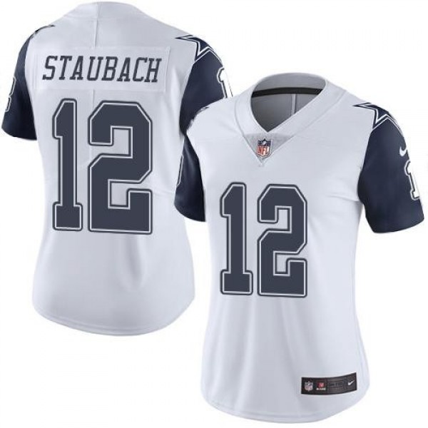 Women's Cowboys #12 Roger Staubach White Stitched NFL Limited Rush Jersey