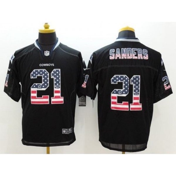 Nike Cowboys #21 Deion Sanders Black Men's Stitched NFL Elite USA Flag Fashion Jersey