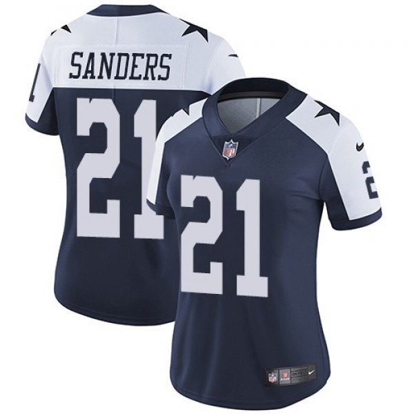 Women's Cowboys #21 Deion Sanders Navy Blue Thanksgiving Stitched NFL Vapor Untouchable Limited Throwback Jersey