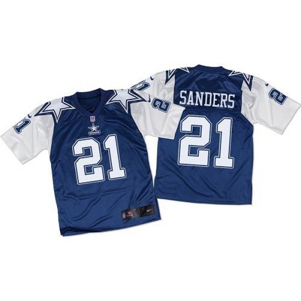 Nike Cowboys #21 Deion Sanders Navy Blue/White Throwback Men's Stitched NFL Elite Jersey