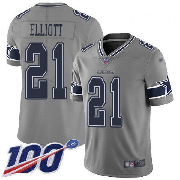 Nike Cowboys #21 Ezekiel Elliott Gray Men's Stitched NFL Limited Inverted Legend 100th Season Jersey