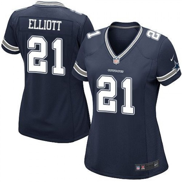 Women's Cowboys #21 Ezekiel Elliott Navy Blue Team Color Stitched NFL Elite Jersey