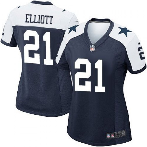 Women's Cowboys #21 Ezekiel Elliott Navy Blue Thanksgiving Stitched NFL Throwback Elite Jersey