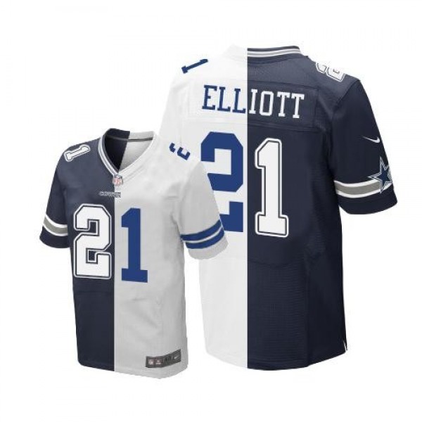 Nike Cowboys #21 Ezekiel Elliott Navy Blue/White Men's Stitched NFL Elite Split Jersey