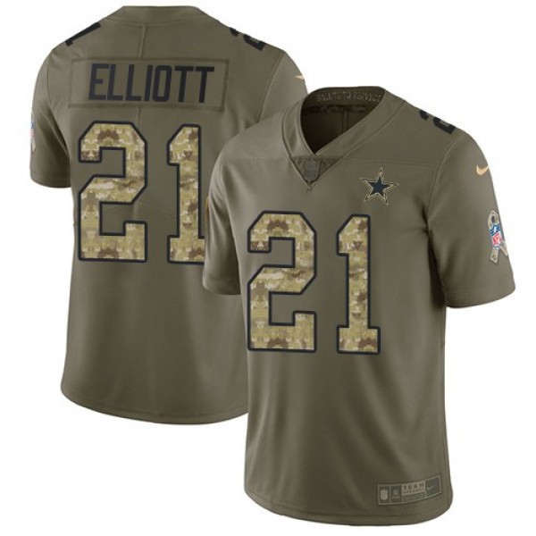 Nike Cowboys #21 Ezekiel Elliott Olive/Camo Men's Stitched NFL Limited 2017 Salute To Service Jersey