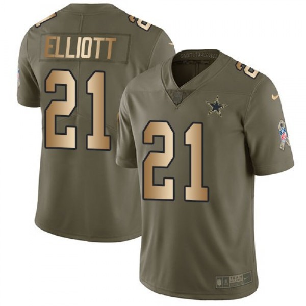 Nike Cowboys #21 Ezekiel Elliott Olive/Gold Men's Stitched NFL Limited 2017 Salute To Service Jersey