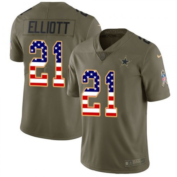 Nike Cowboys #21 Ezekiel Elliott Olive/USA Flag Men's Stitched NFL Limited 2017 Salute To Service Jersey