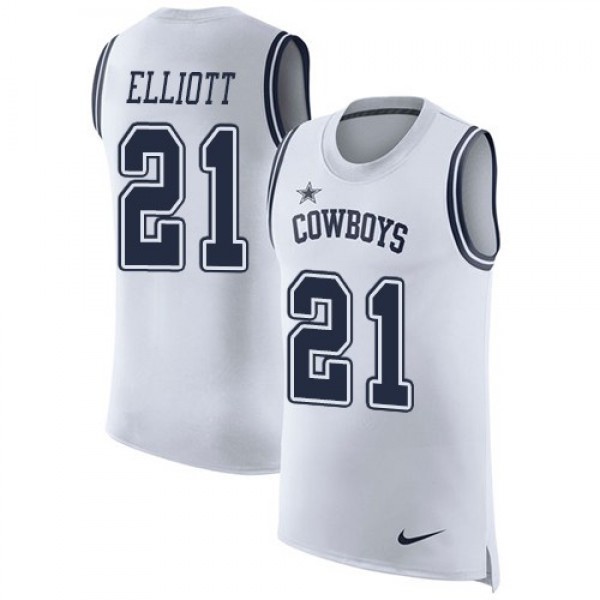 Nike Cowboys #21 Ezekiel Elliott White Men's Stitched NFL Limited Rush Tank Top Jersey