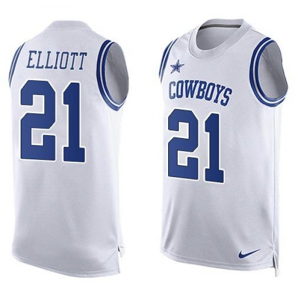 Nike Cowboys #21 Ezekiel Elliott White Men's Stitched NFL Limited Tank Top Jersey