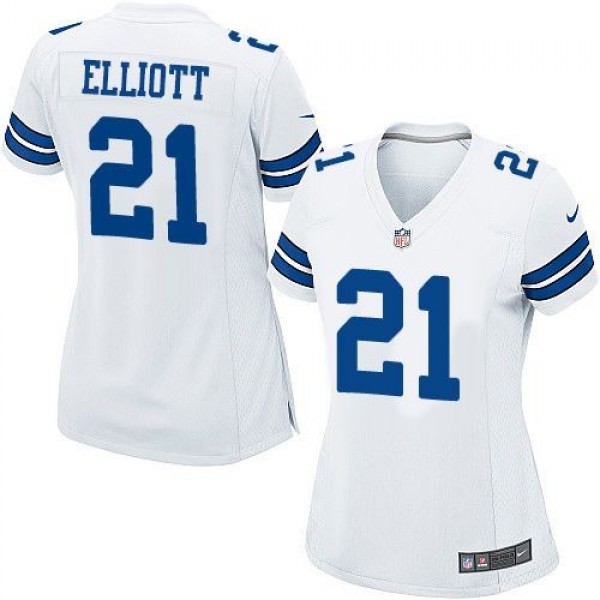 Women's Cowboys #21 Ezekiel Elliott White Stitched NFL Elite Jersey