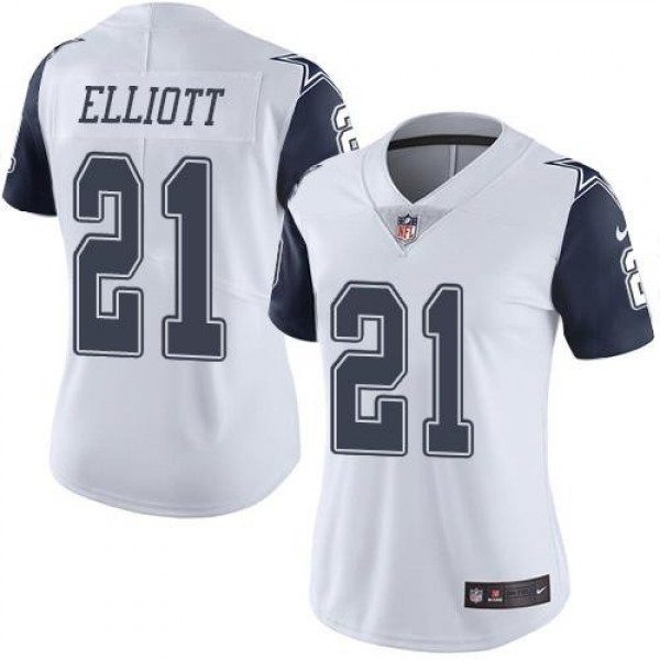 Women's Cowboys #21 Ezekiel Elliott White Stitched NFL Limited Rush Jersey