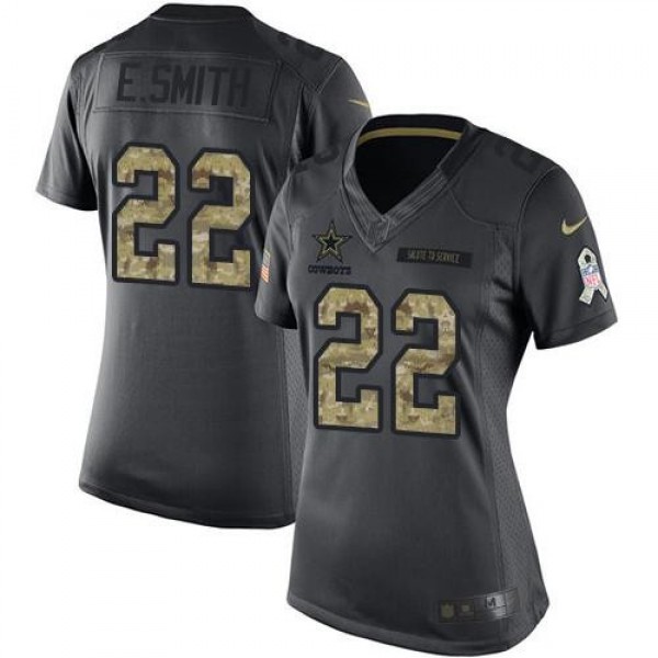 Women's Cowboys #22 Emmitt Smith Black Stitched NFL Limited 2016 Salute to Service Jersey