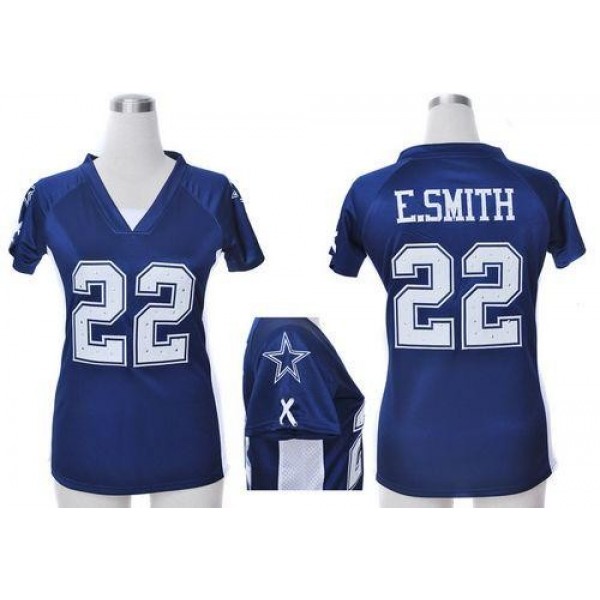 Women's Cowboys #22 Emmitt Smith Navy Blue Team Color Draft Him Name Number Top Stitched NFL Elite Jersey