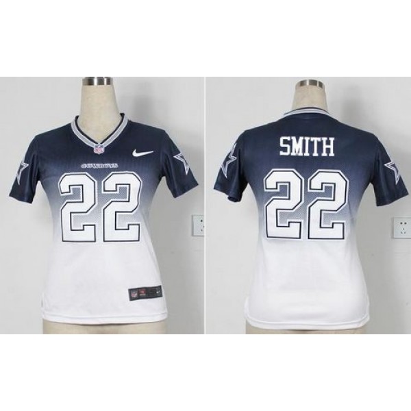 Women's Cowboys #22 Emmitt Smith Navy Blue White Stitched NFL Elite Fadeaway Jersey