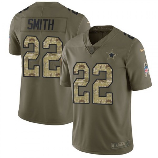 Nike Cowboys #22 Emmitt Smith Olive/Camo Men's Stitched NFL Limited 2017 Salute To Service Jersey