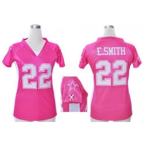 Women's Cowboys #22 Emmitt Smith Pink Draft Him Name Number Top Stitched NFL Elite Jersey