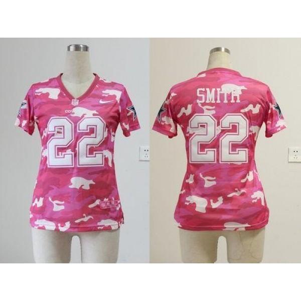 Women's Cowboys #22 Emmitt Smith Pink Stitched NFL Elite Camo Jersey