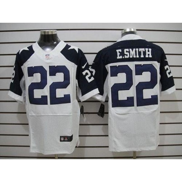 Nike Cowboys #22 Emmitt Smith White Thanksgiving Throwback Men's Stitched NFL Elite Jersey