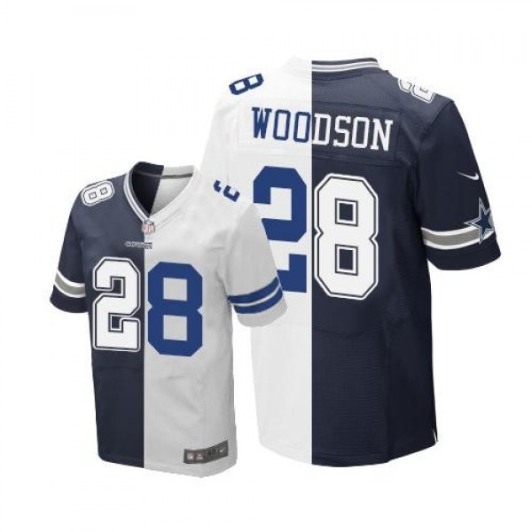 Nike Cowboys #28 Darren Woodson Navy Blue/White Men's Stitched NFL Elite Split Jersey