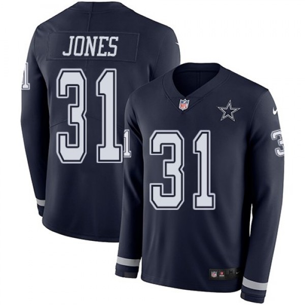 Nike Cowboys #31 Byron Jones Navy Blue Team Color Men's Stitched NFL Limited Therma Long Sleeve Jersey