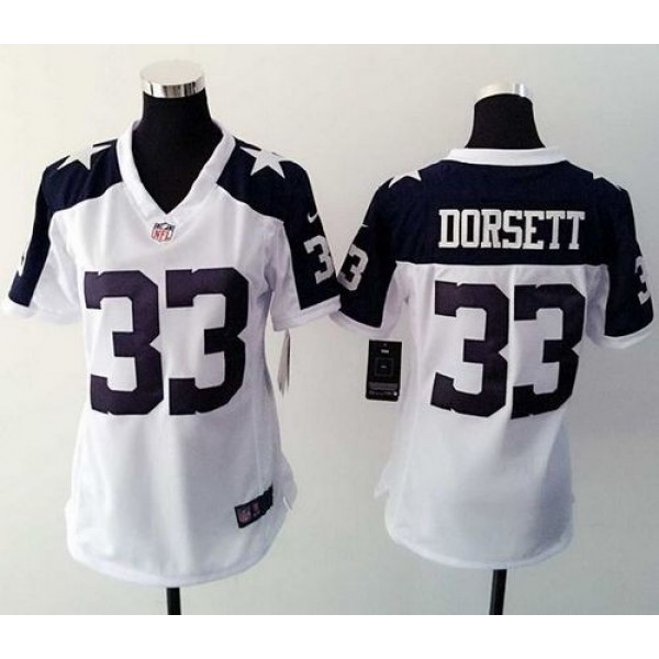 Women's Cowboys #33 Tony Dorsett White Thanksgiving Throwback Stitched NFL Elite Jersey