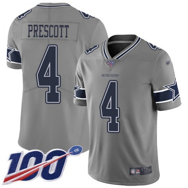Nike Cowboys #4 Dak Prescott Gray Men's Stitched NFL Limited Inverted Legend 100th Season Jersey