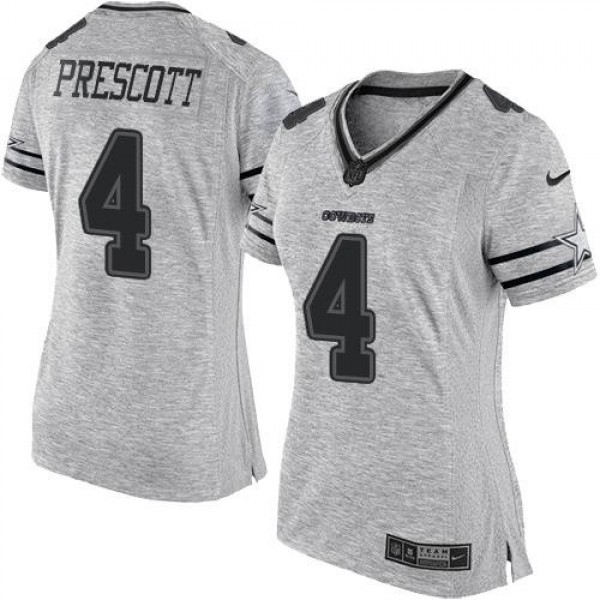 Women's Cowboys #4 Dak Prescott Gray Stitched NFL Limited Gridiron Gray II Jersey