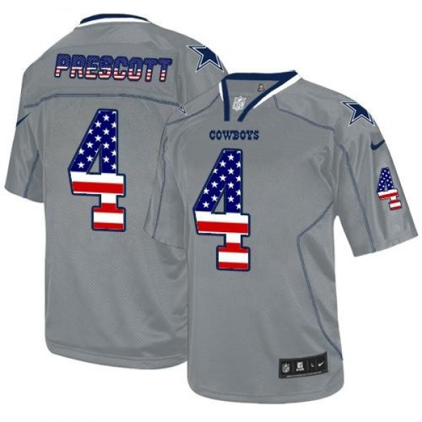 Nike Cowboys #4 Dak Prescott Grey Men's Stitched NFL Elite USA Flag Fashion Jersey
