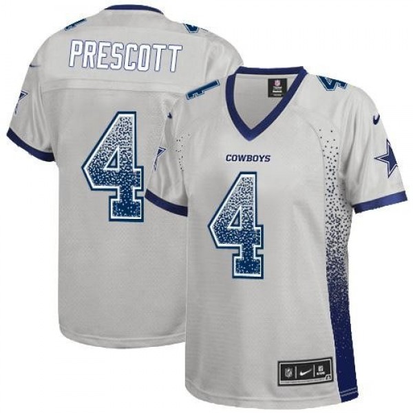 Women's Cowboys #4 Dak Prescott Grey Stitched NFL Elite Drift Jersey