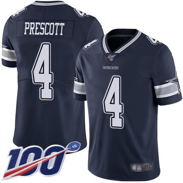 Nike Cowboys #4 Dak Prescott Navy Blue Team Color Men's Stitched NFL 100th Season Vapor Limited Jersey