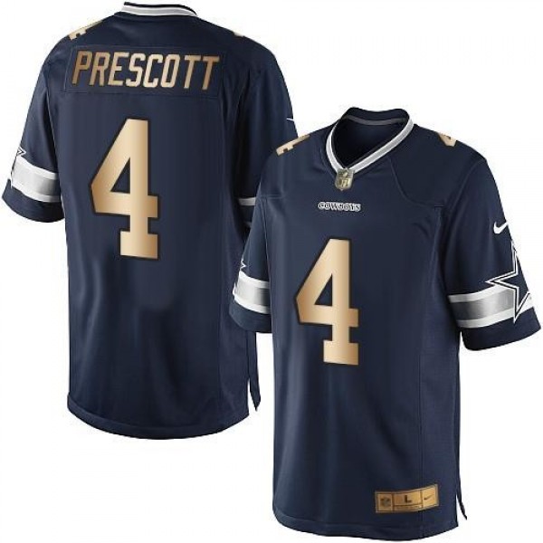 Nike Cowboys #4 Dak Prescott Navy Blue Team Color Men's Stitched NFL Limited Gold Jersey