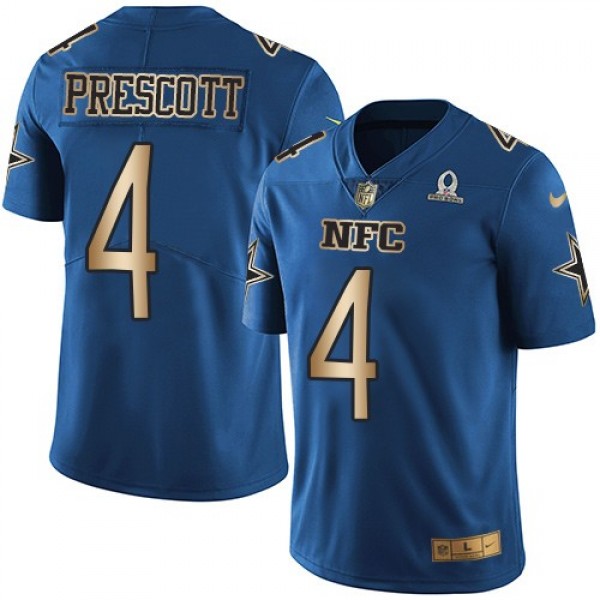 Nike Cowboys #4 Dak Prescott Navy Men's Stitched NFL Limited Gold NFC 2017 Pro Bowl Jersey
