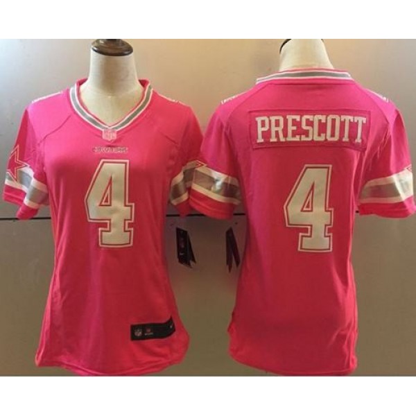 Women's Cowboys #4 Dak Prescott Pink Stitched NFL Elite Jersey