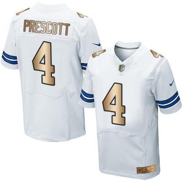 Nike Cowboys #4 Dak Prescott White Men's Stitched NFL Elite Gold Jersey
