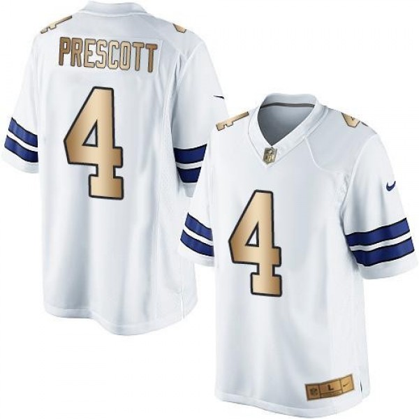 Nike Cowboys #4 Dak Prescott White Men's Stitched NFL Limited Gold Jersey