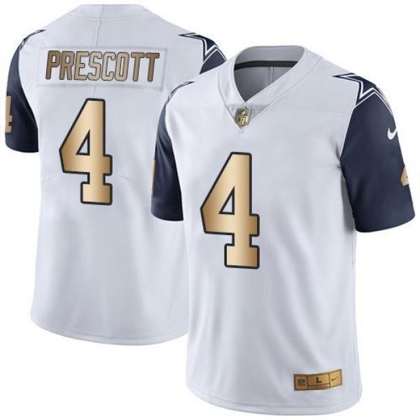 Nike Cowboys #4 Dak Prescott White Men's Stitched NFL Limited Gold Rush Jersey