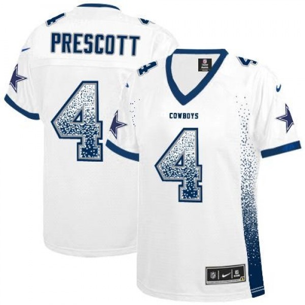 Women's Cowboys #4 Dak Prescott White Stitched NFL Elite Drift Jersey
