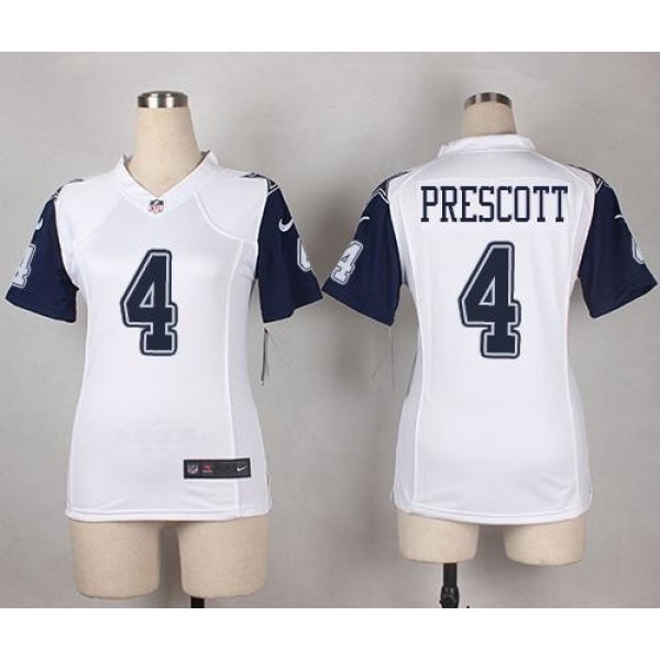 Women's Cowboys #4 Dak Prescott White Stitched NFL Elite Rush Jersey