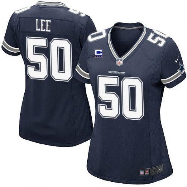 Women's Cowboys #50 Sean Lee Navy Blue Team Color With C Patch Stitched NFL Elite Jersey