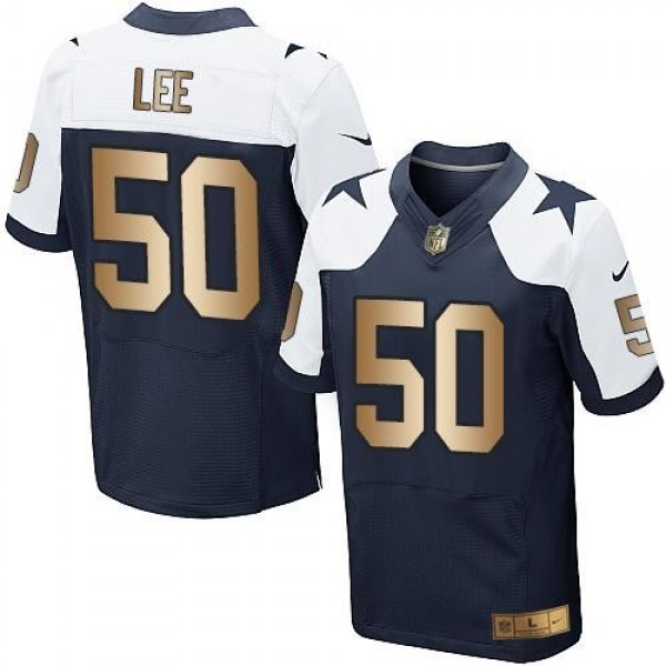 Nike Cowboys #50 Sean Lee Navy Blue Thanksgiving Throwback Men's Stitched NFL Elite Gold Jersey