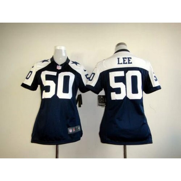 Women's Cowboys #50 Sean Lee Navy Blue Thanksgiving Throwback Stitched NFL Elite Jersey