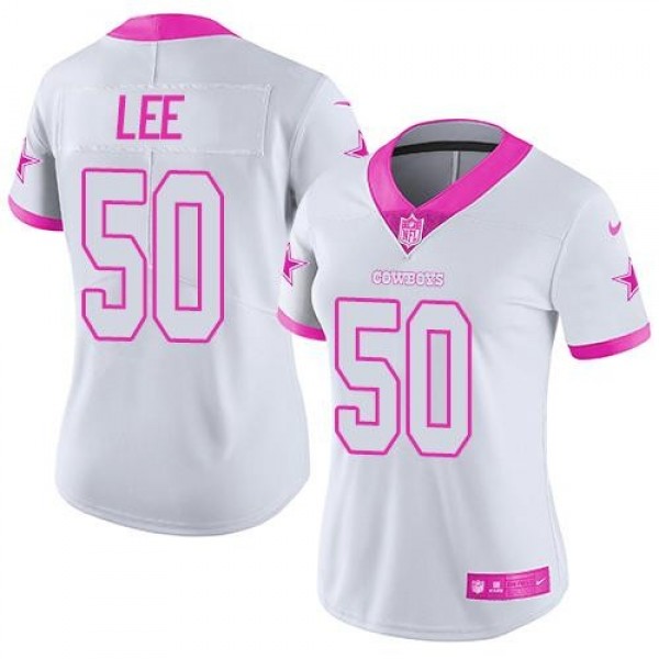 Women's Cowboys #50 Sean Lee White Pink Stitched NFL Limited Rush Jersey