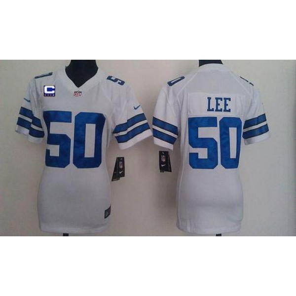 Women's Cowboys #50 Sean Lee White With C Patch Stitched NFL Elite Jersey
