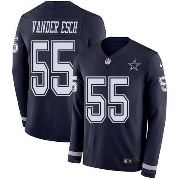Nike Cowboys #55 Leighton Vander Esch Navy Blue Team Color Men's Stitched NFL Limited Therma Long Sleeve Jersey