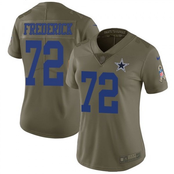 Women's Cowboys #72 Travis Frederick Olive Stitched NFL Limited 2017 Salute to Service Jersey